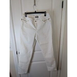 Chicos So Slimming White Straight Leg Jeans Gold Zipper Detail Womens Size 1.5